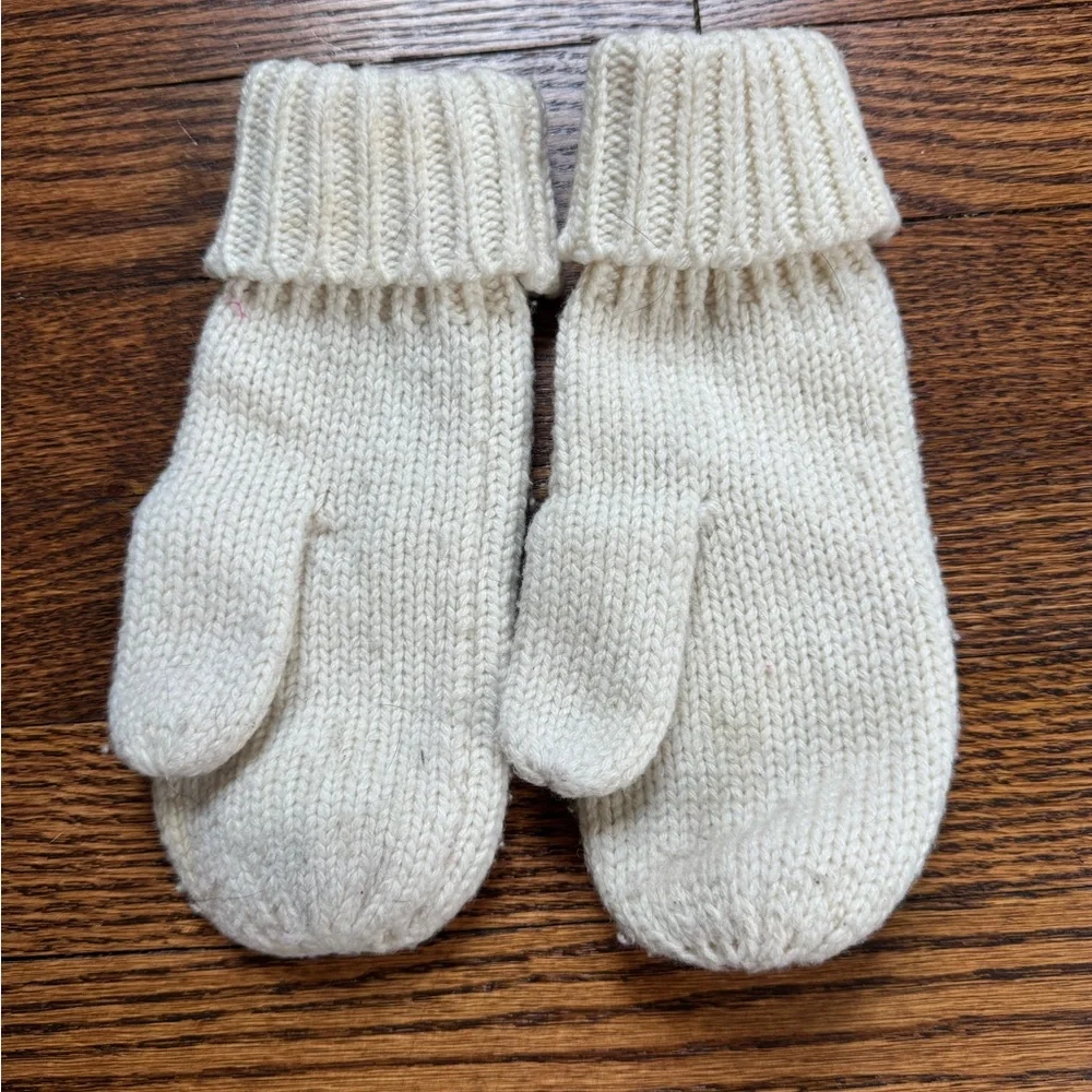 J.Crew Cream Knit Wool Mittens Fold Over Cuff Winter Gloves